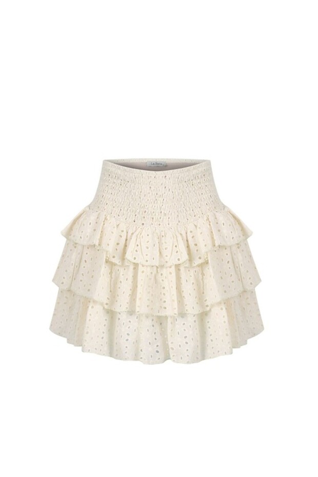 Santa Margarita Brode 100% Cotton Ruffled Short Skirt Ecru