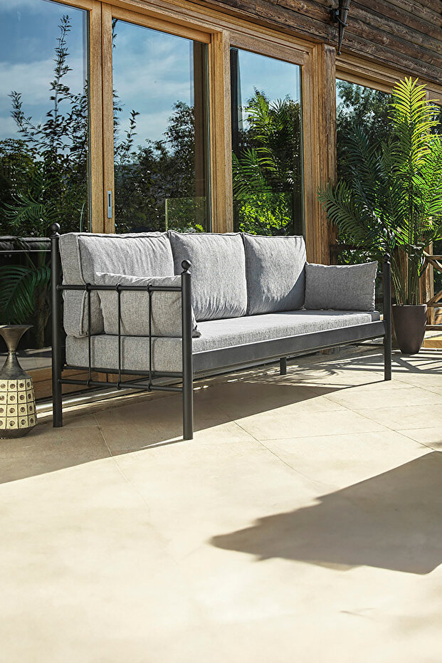 Lalas Dk Metal Sofa Sedir 70x200 Üçlü Koltuk Siyah-füme (AHŞAP LATALI) - 1