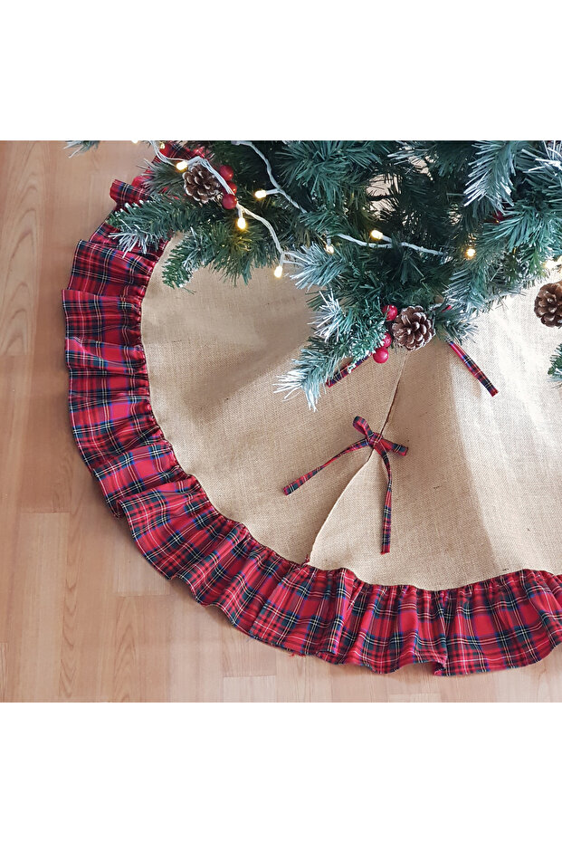 Yılbaşı çam ağacı örtüsü, dokuma ekose 60 cm - 1