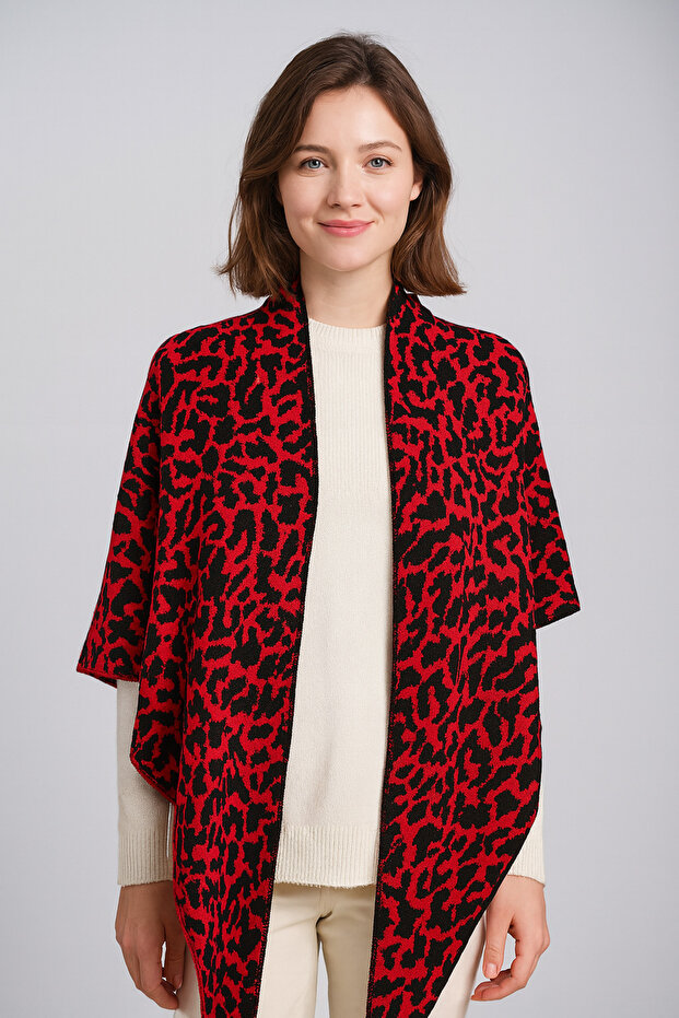 Leopard Patterned Knitwear Triangle Shawl - 1