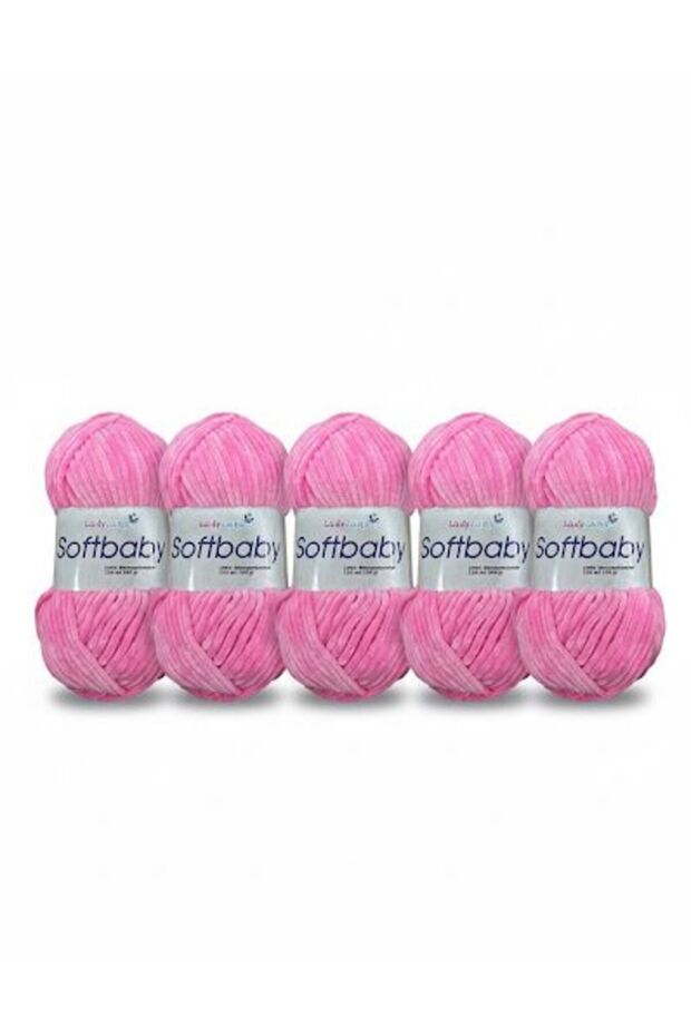 Softbaby (Velvet-Chenille) Hand Knitting Yarn (5Yumak) 521 Pink