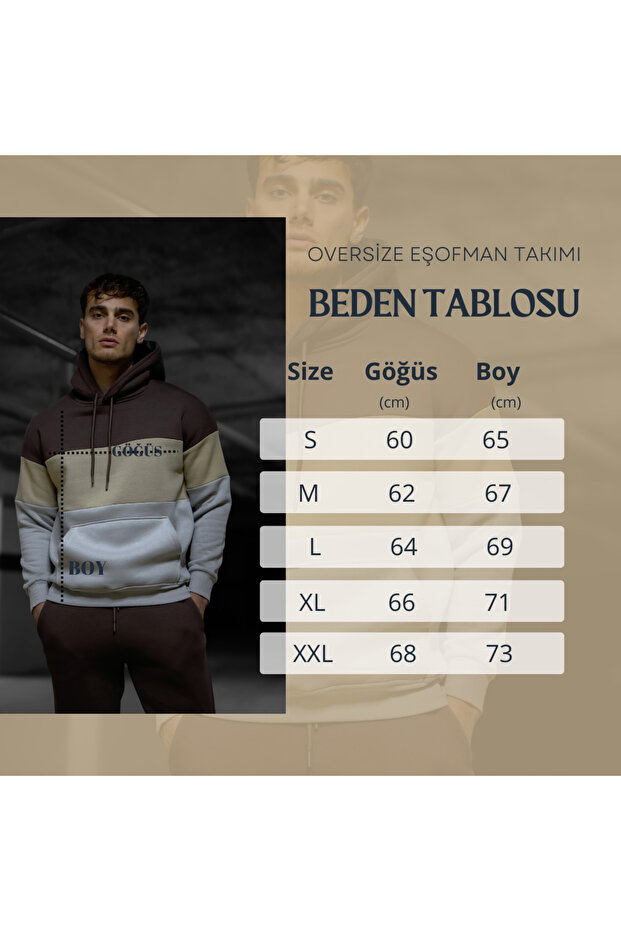 Oversize Vizon Renk Kapüşonlu Eşofman Takımı - 4