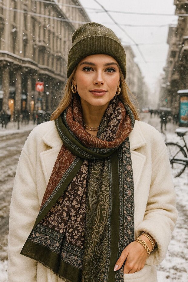 Green Shawl Patterned Women's Shawl