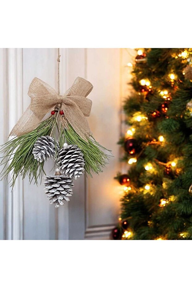 3' lü kozalak kapı süsü ev dekoru yılbaşı süsü hediyelik - 6