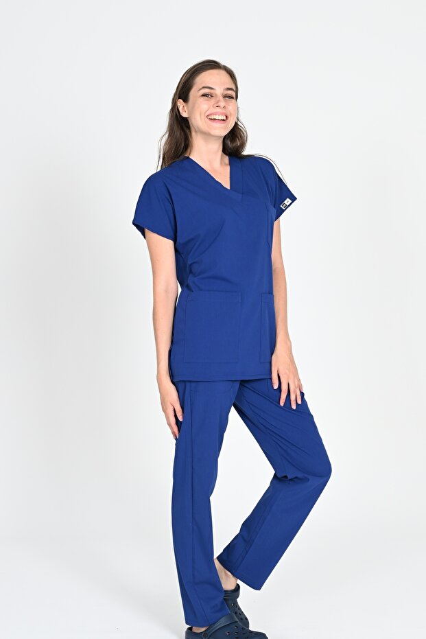 Cobalt Blue Cotton Lycra Unisex Bat Sleeve Nurse and Doctor Jersey Team Hospital Uniform