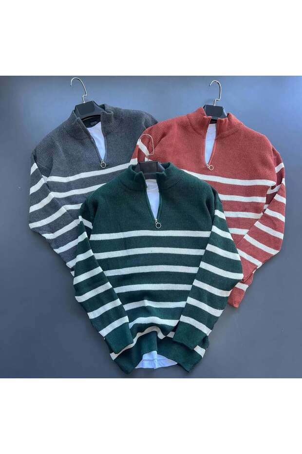 Pack of 3 Striped Half Zip Sweater