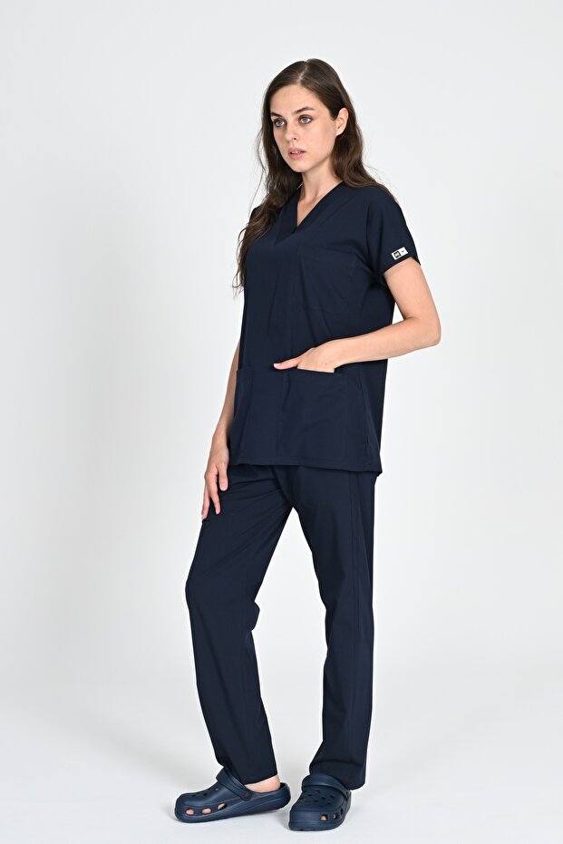 Stretch Fabric Scrubs Doctor and Nurse Women's Uniform Set Navy Blue