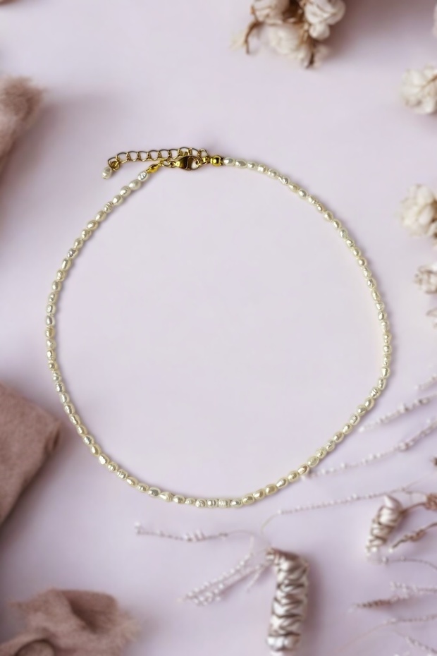 2 mm Minimalist Gerçek Tatlısu İnci Kolye – Zarif & Şık Kadın Takı sakız inci - 5