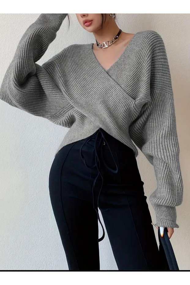 New Product Cross Detailed Oversize Knitwear Sweater 0036