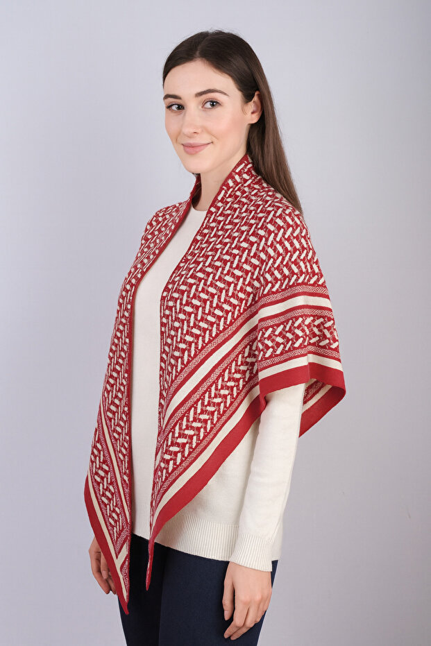 Desenli Triko Üçgen Şal - 2