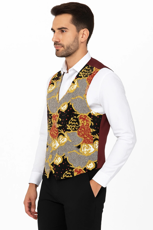 Astarlı İki Cepli Garson Yeleği Şal Desenli Şık ve Fonksiyonel Hizmet Sektörü Kıyafeti - 2