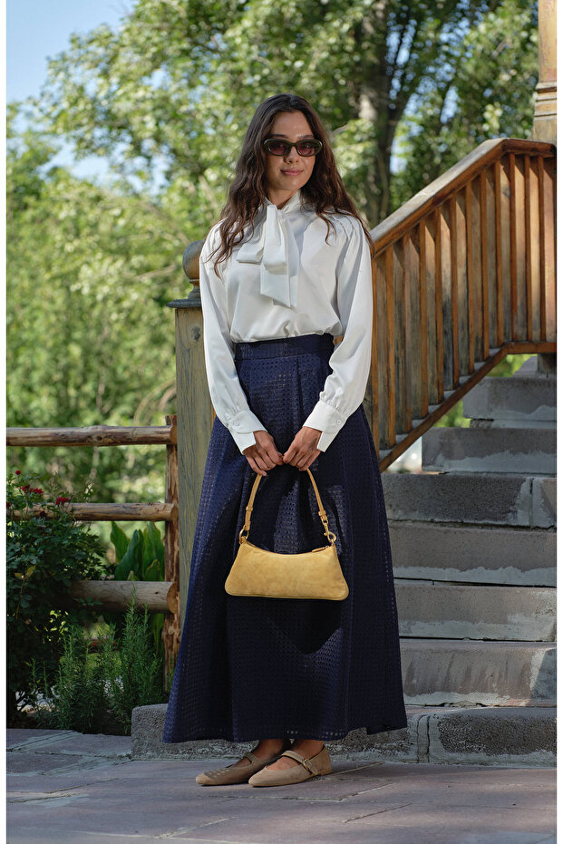 Organze Lacivert Çift Pile Etek - 4