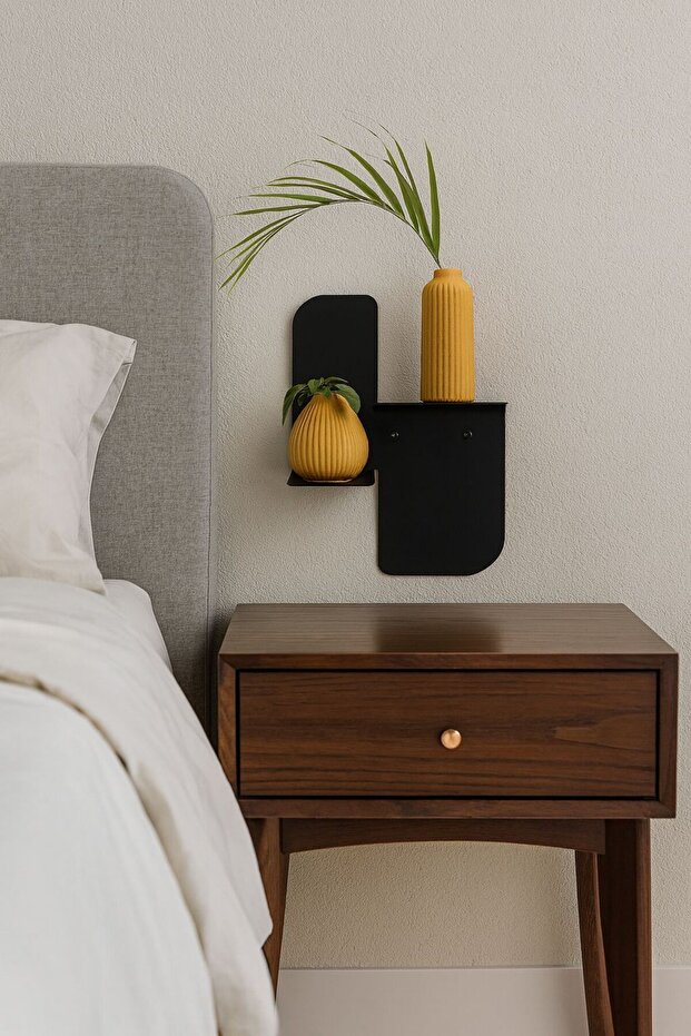 Minimal Raf Siyah Metal Yar Duvar Rafı – Dekoratif Half Moon Shelf – Modern Çelik Raf - 1