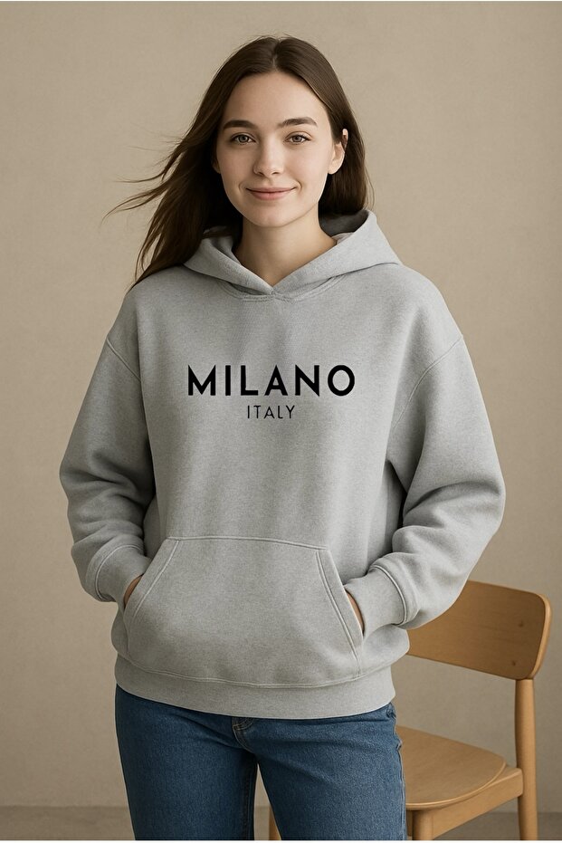 Milan Printed Oversize Unisex Women/Men Hooded Sweatshirt