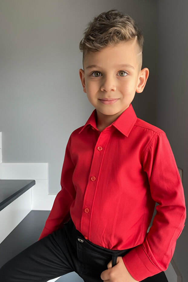 قميص للأولاد بلون سادة - 1