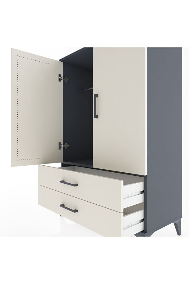 Hyperion Dolap Tek Raflı 2 Çekmeceli Tek Askılı 88x44x134 Antrasit-Aytaşı - 5