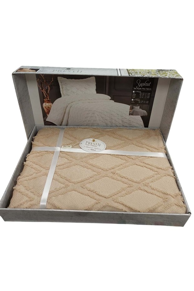 Puffy Yakut 2 Parça Tek Kişilik Yatak Örtüsü, Pike Örtüsü (180x240)-Kahve - 2