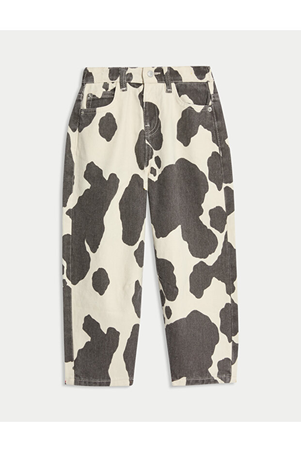 Pamuk Karışımlı Desenli Barrel Paça Kot Pantolon (2–10 Yaş) - 1