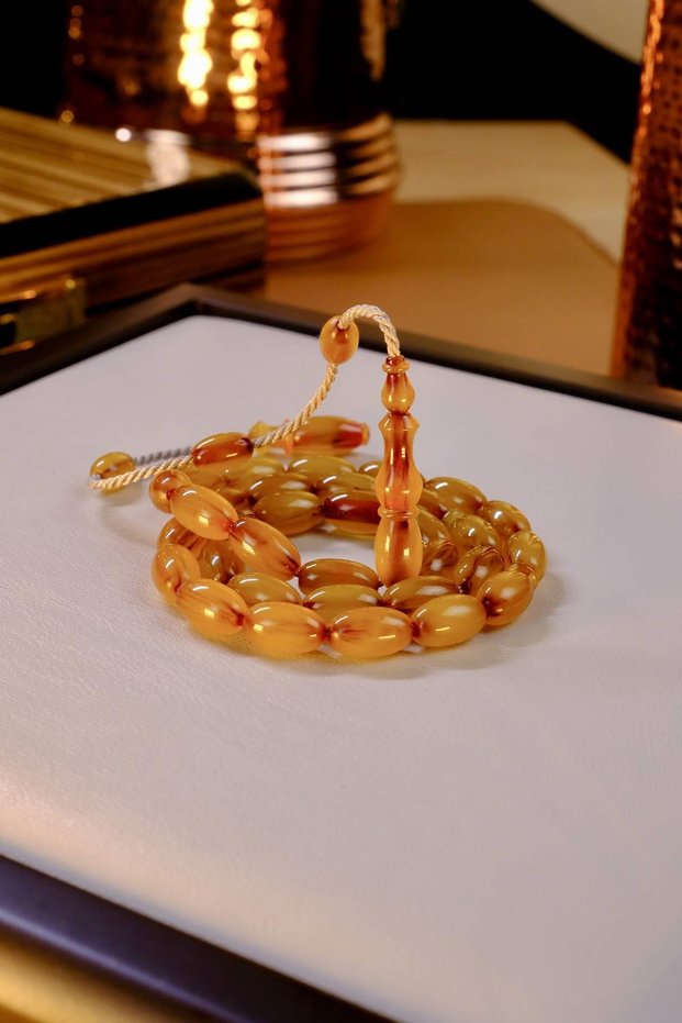 Master Mehmet Aydin's High-End Collectible Old Ottoman Crimped Amber Prayer Beads (Antique Faturan Ambe)
