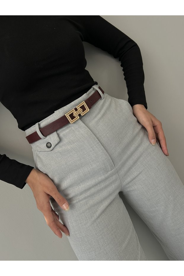 Kare Burgu Accessory Gold Buckle Women's Waist Belt, Daily Belt, Jacket Belt, Pants Belt