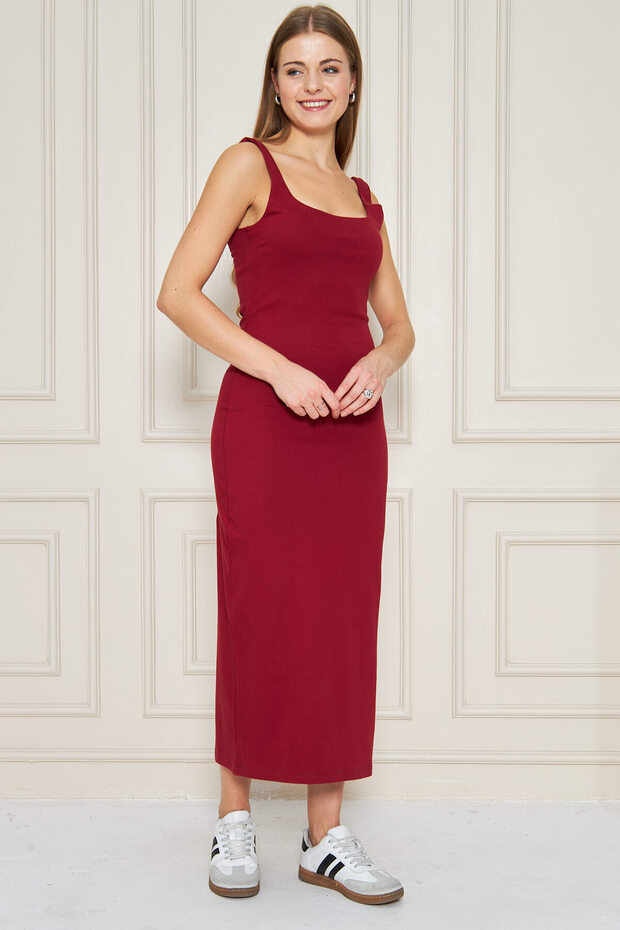 Women's U-Neck Sleeveless Slit Cotton Midi Dress