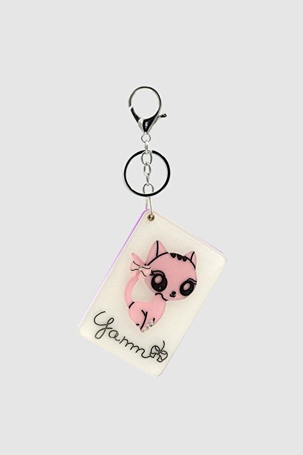 Cat Figured Pop-Up Mirror Bag Charm White