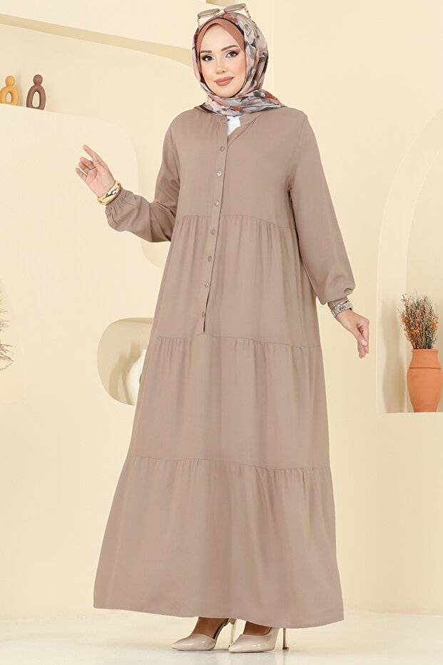 Önü Yarım Düğmeli Elbise 5010ERK1158-MS Vizyon - 3