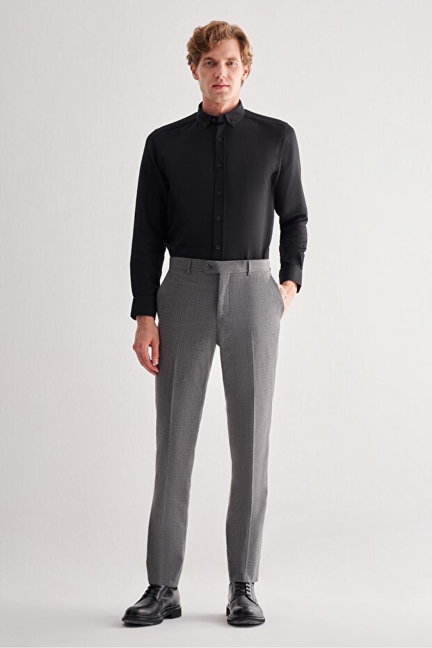 Men's Smoked Side Pocket Textured Slim Fit Trousers 1003255152