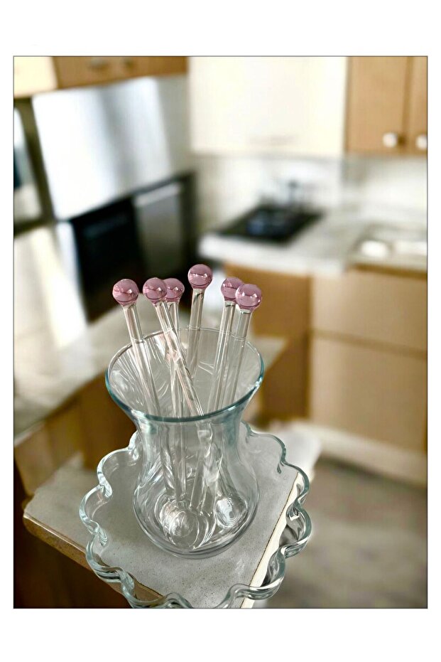 Handmade Glass 6-Person Pink Top Model Teaspoon Set