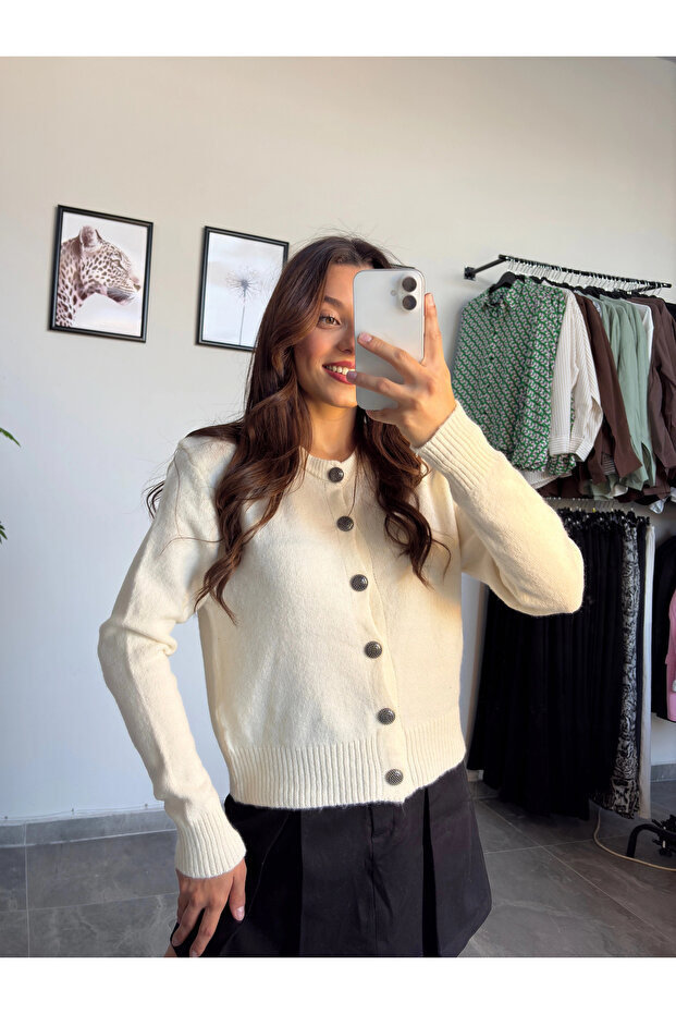 Krem Örme Hırka - 3