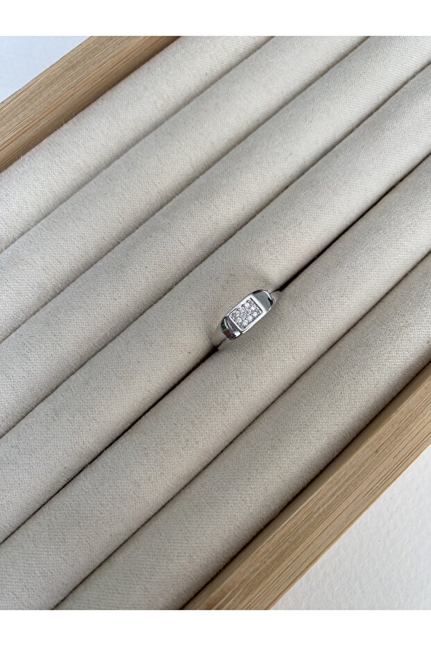 Pinky Square Stone Minimal Bottom Adjustable Women's Ring