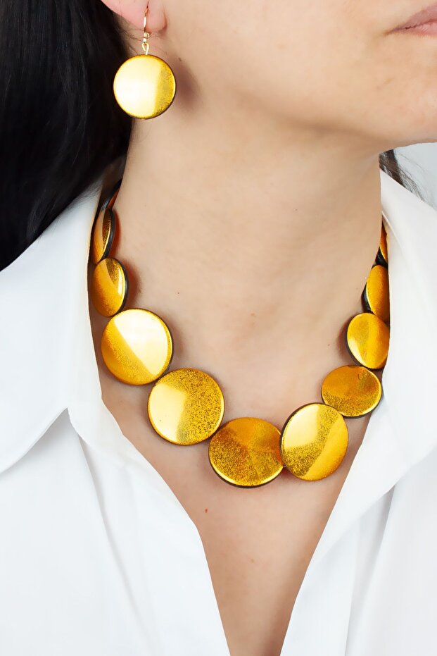Round Tasasrım Silvery Women's Necklace and Earring Set