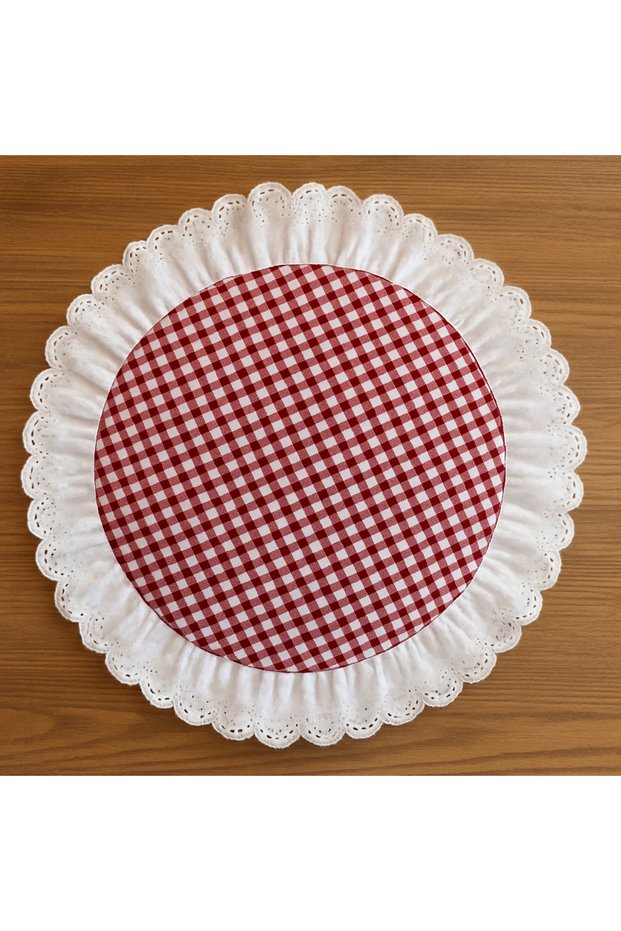 Gingham Zefir Fabric Fisto Ruffle Detailed Round American Supla Red 1 Piece