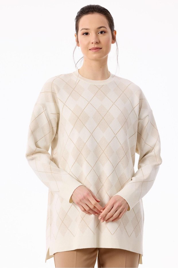 Baklava Patterned Knitwear Tunic Ekru