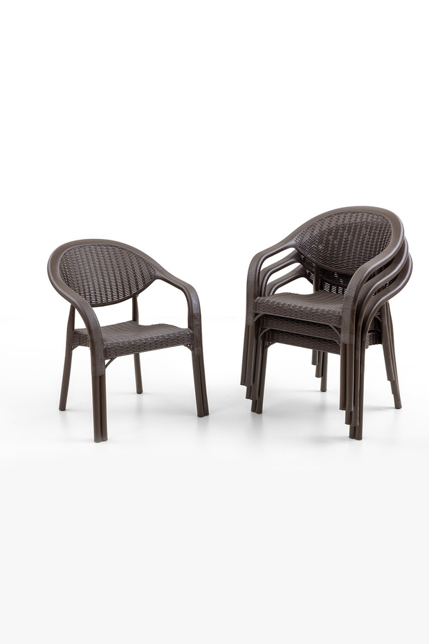 Bamboo 6 Kişilik Rattan Masa Sandalye Takımı Kahve - 2