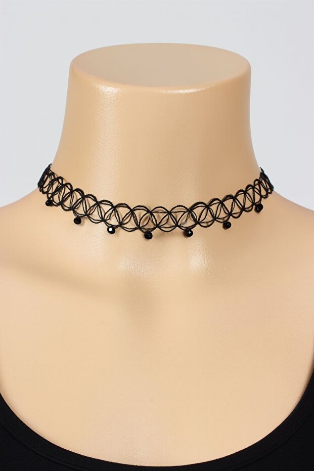 Pearl Beaded Black Rubber Model Necklace for Women