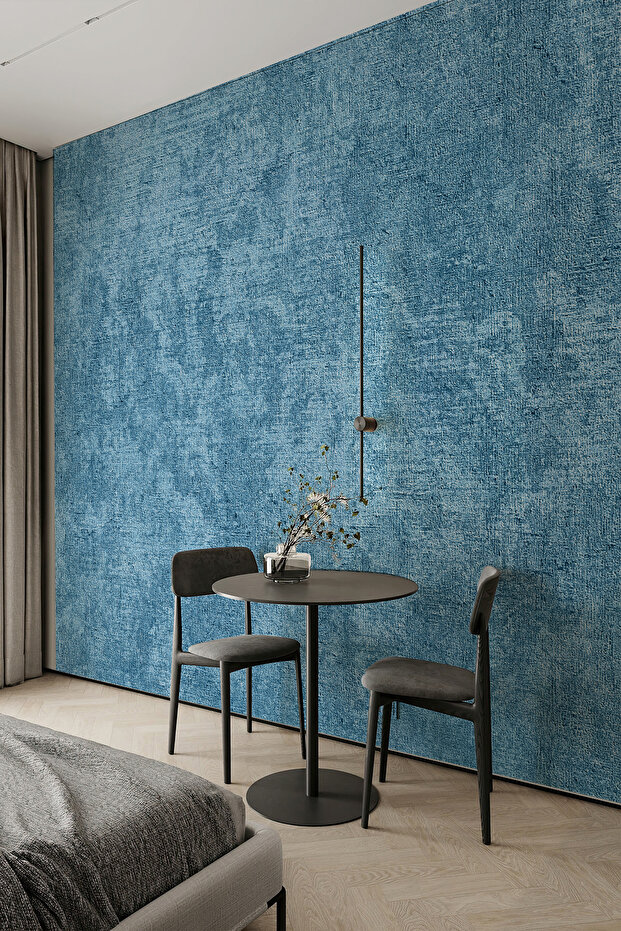 Açık Mavi Loft Tarzı Rustik Tek Parça Duvar Kağıdı - 3