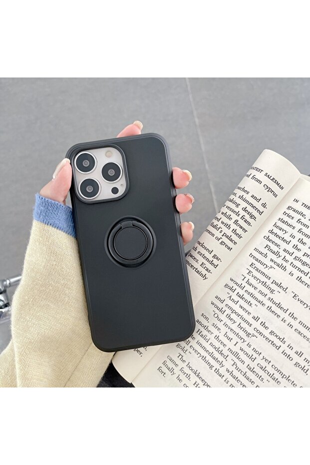 Protective case compatible with Huawei P40 Lite E Liquid Silicone Ring with rotating stand Black - 2