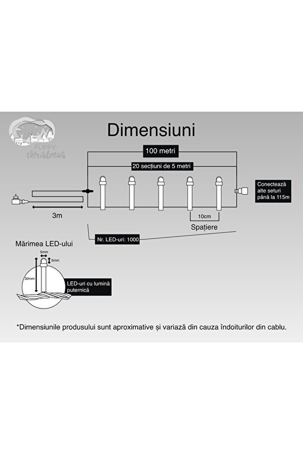 Christmas Installation, 100 m, 1000 LEDs, Linear, Cold White, 8 Light Modes, Transformer, Interconne - 6