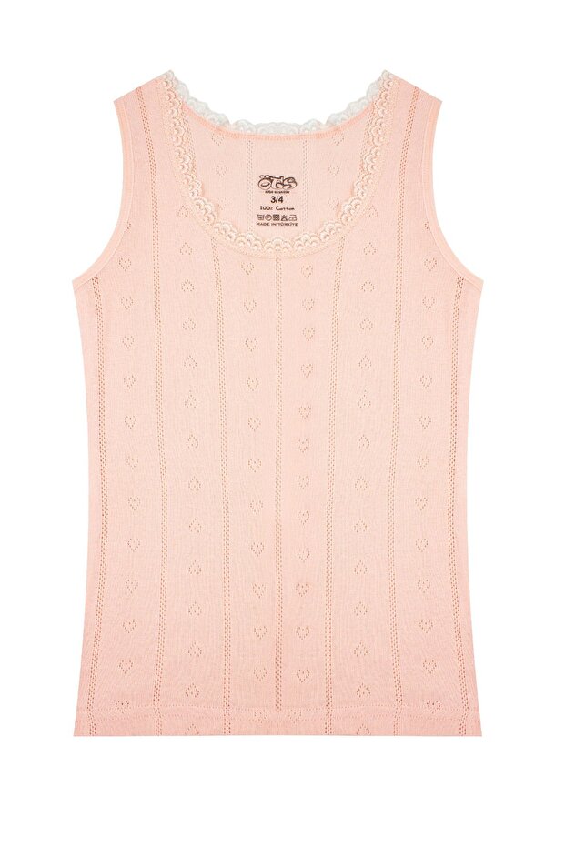 Kız Çocuk Atlet Ribana Kalın Askılı Jakarlı Desen (%100 Pamuk) - 1