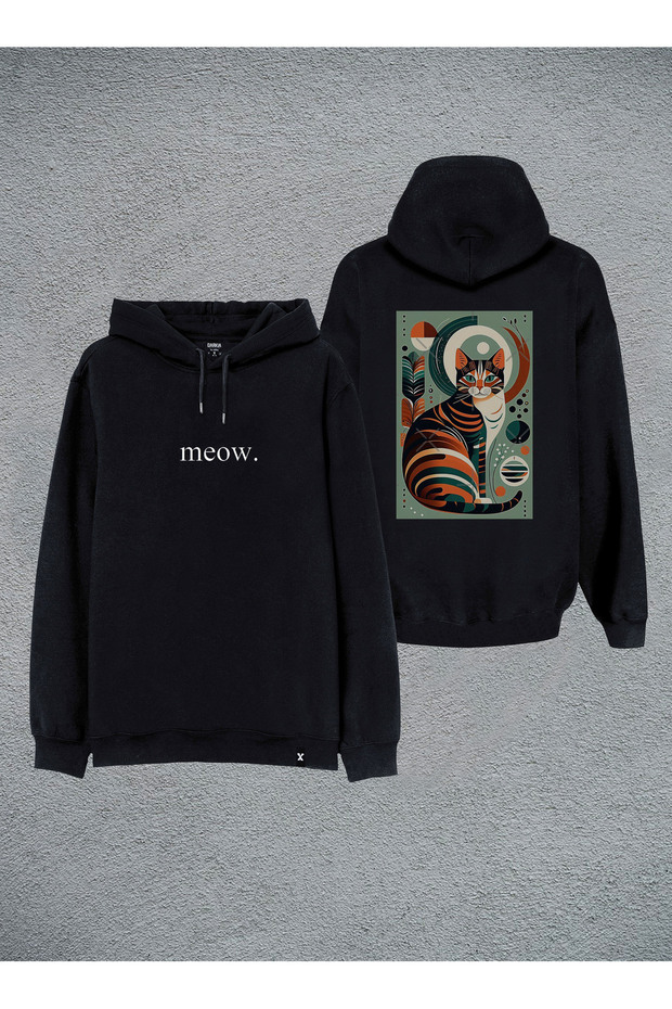 Cat Cat Printed Black Hooded Hoodie Sweatshirt Hoodie