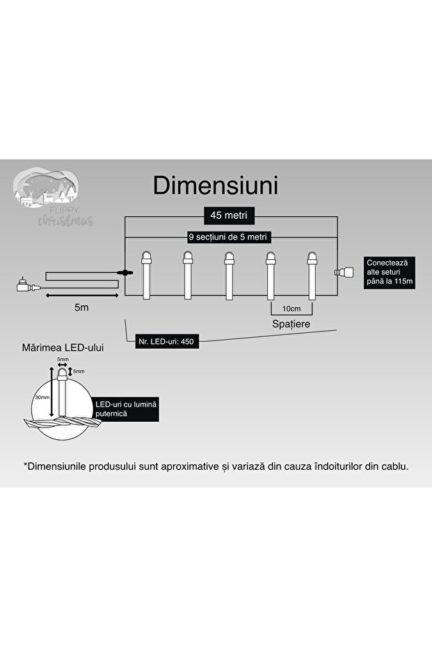 Christmas Light Installation, 45 m, 450 LEDs, Linear, Cold White, 8 Light Modes, Transformer with Re - 6