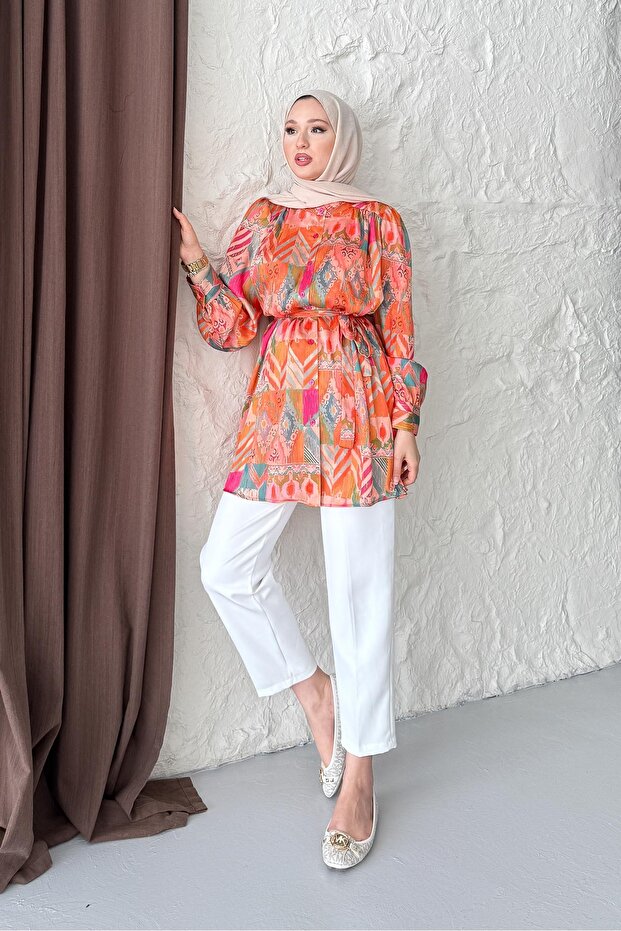 Defne İpek Gömlek Turuncu - 3