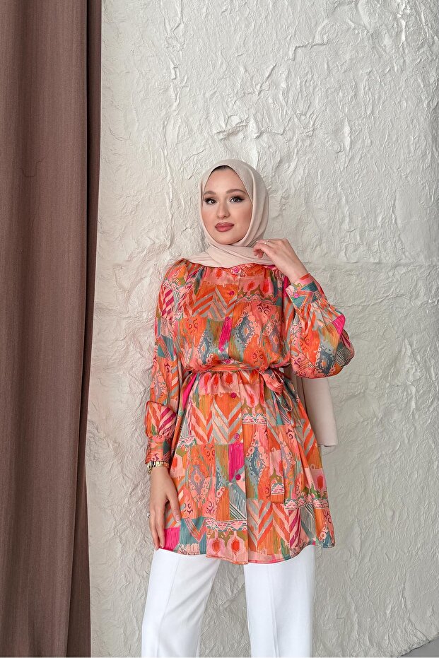 Defne İpek Gömlek Turuncu - 4