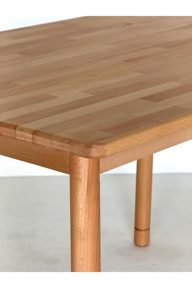 Alaçatı 6 kişilik 4 Sandalye Doğal Masif Kayın İskandinav Tarzı Retro Yemek Masa Takımı Ahşap 115x80 - 5