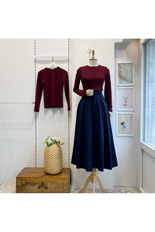 Bordo Basic Penye Bluz - 3