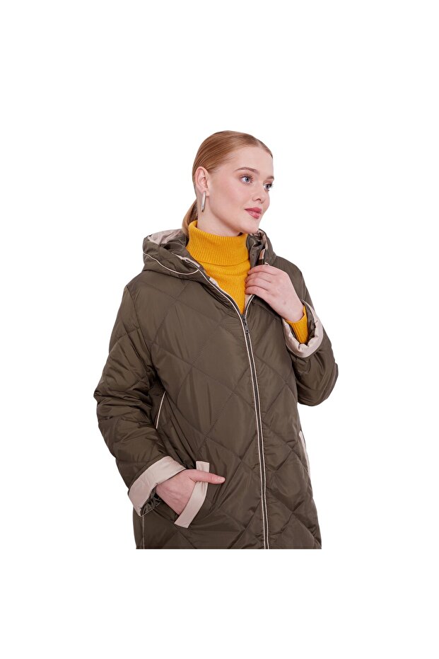 Kadın Kapitone Kapüşonlu Mont - 5