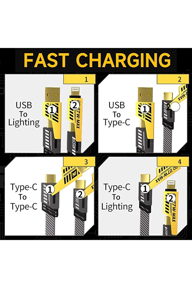 4 IN 1 Multi-function Super-Fast USB Charging Cable, C Cable, Metal Cable, Braided Cable 65W USB C U