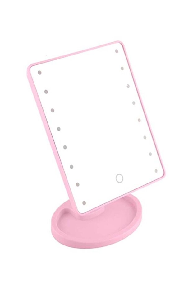 مرآة مكياج بإضاءة LED وردية/شفافة