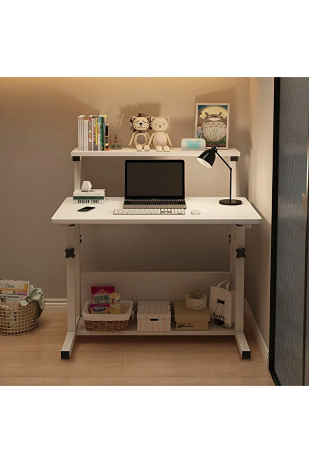 Stylish and modern computer desk with multiple storage shelves, perfect for studying and working. - 3